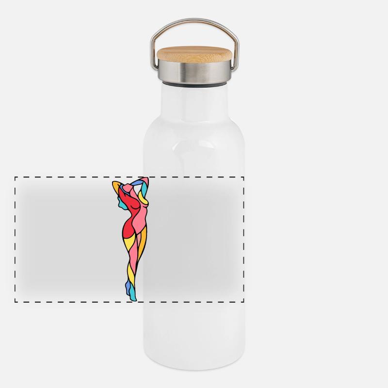 Abstrakter Tänzer in kräftigen Farben Panorama Thermosflasche mit Bambusdeckel