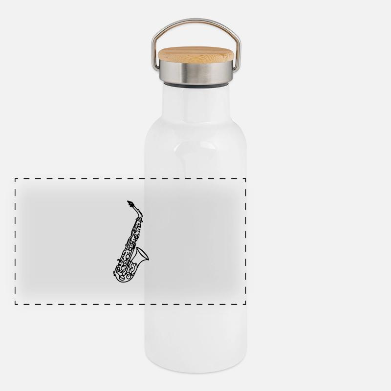 Saxophon Panorama Thermosflasche mit Bambusdeckel