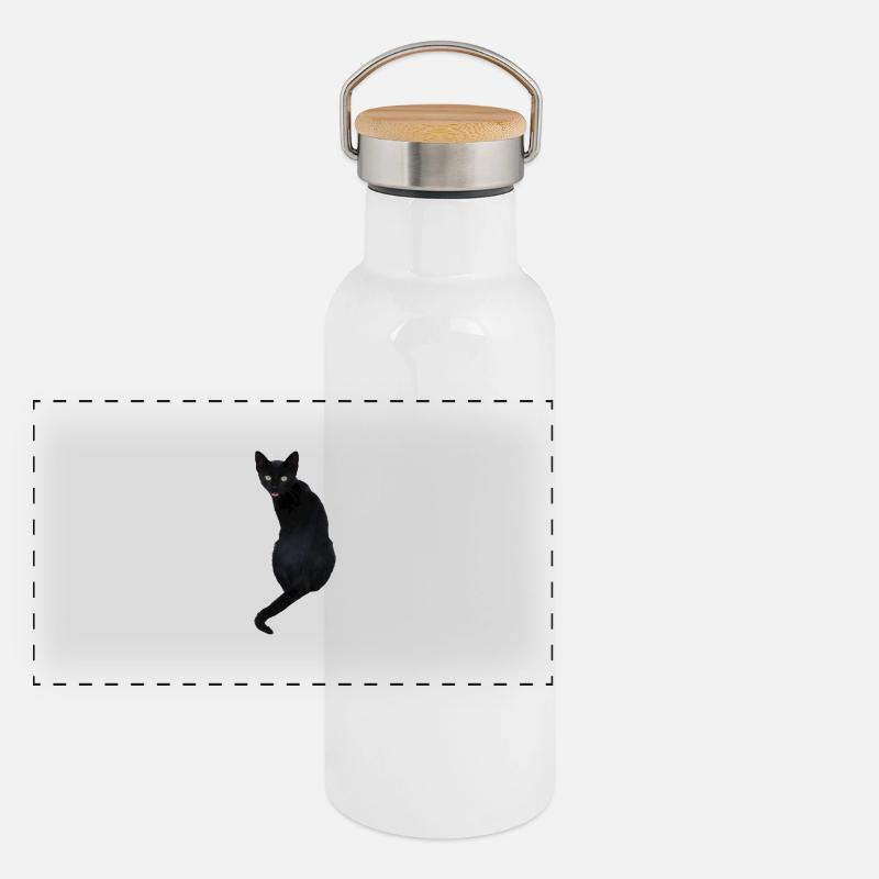 schwarze Katze Kätzchen katzenshirt Geschenk Panorama Thermosflasche mit Bambusdeckel