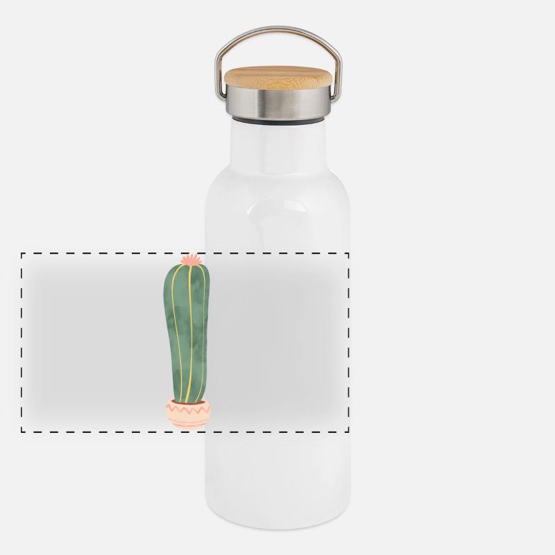 Kaktus im Blumentopf - lang Panorama Thermosflasche mit Bambusdeckel