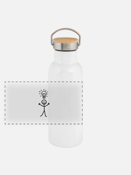 Männchen Idee - line - Panorama Thermosflasche mit Bambusdeckel - Weiß