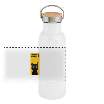 Watching you Cat - Panoramic Thermal Bottle with Bamboo Lid - white - Front