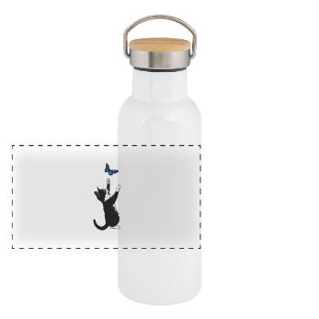 Kitty Butterfly - Panoramic Thermal Bottle with Bamboo Lid - white - Front