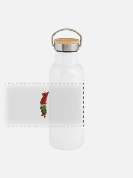 Netter kleiner Kobold - Panorama Thermosflasche mit Bambusdeckel - Weiß