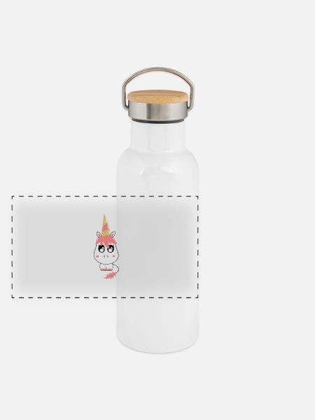 Licorne - Gourde isotherme avec bouchon en bambou - blanc - Devant