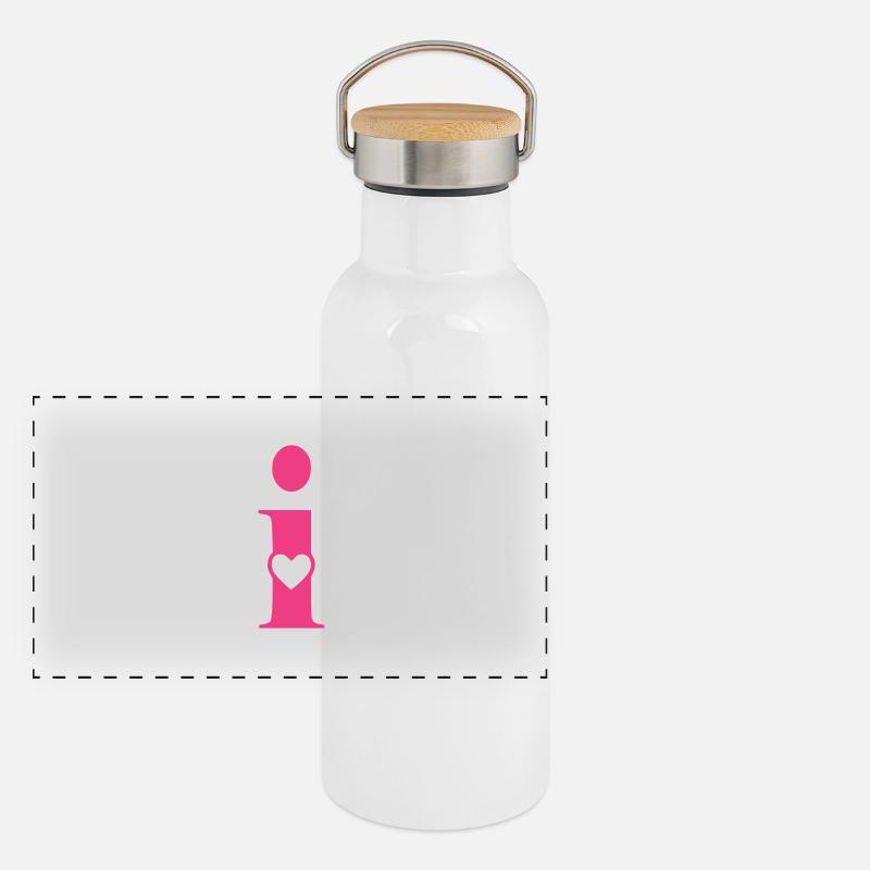 Letter i Initial Letter with Heart Panoramic Thermal Bottle with Bamboo Lid