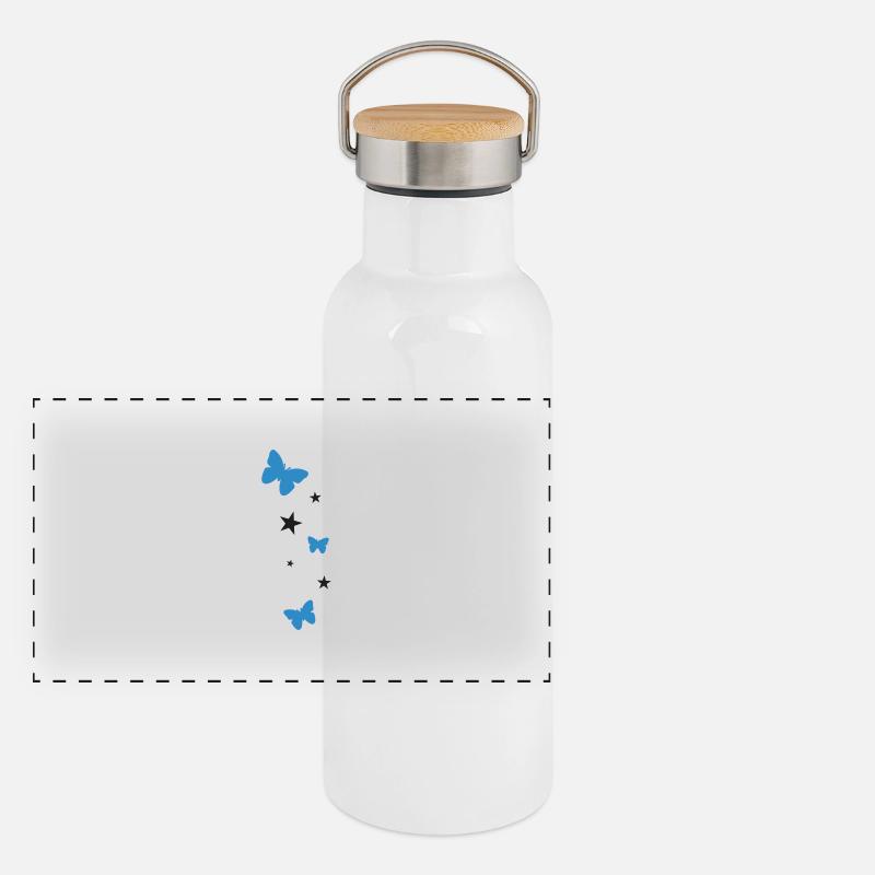 Stars and Butterflys - Panorama Thermosflasche mit Bambusdeckel - Weiß
