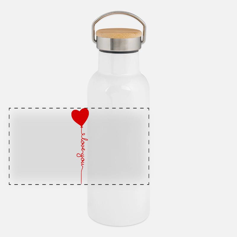 Heart Balloon with Love Script - Panoramic Thermal Bottle with Bamboo Lid - white