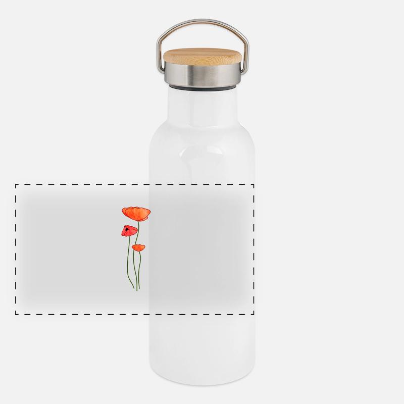 Trois fleurs de pavot Gourde isotherme avec bouchon en bambou