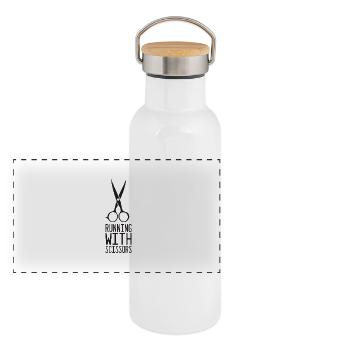 Running with scissors - Panoramic Thermal Bottle with Bamboo Lid - white - Front