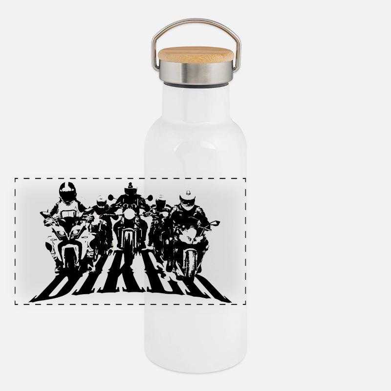 Biker Gruppe Schwarz/Weiss Panorama Thermosflasche mit Bambusdeckel