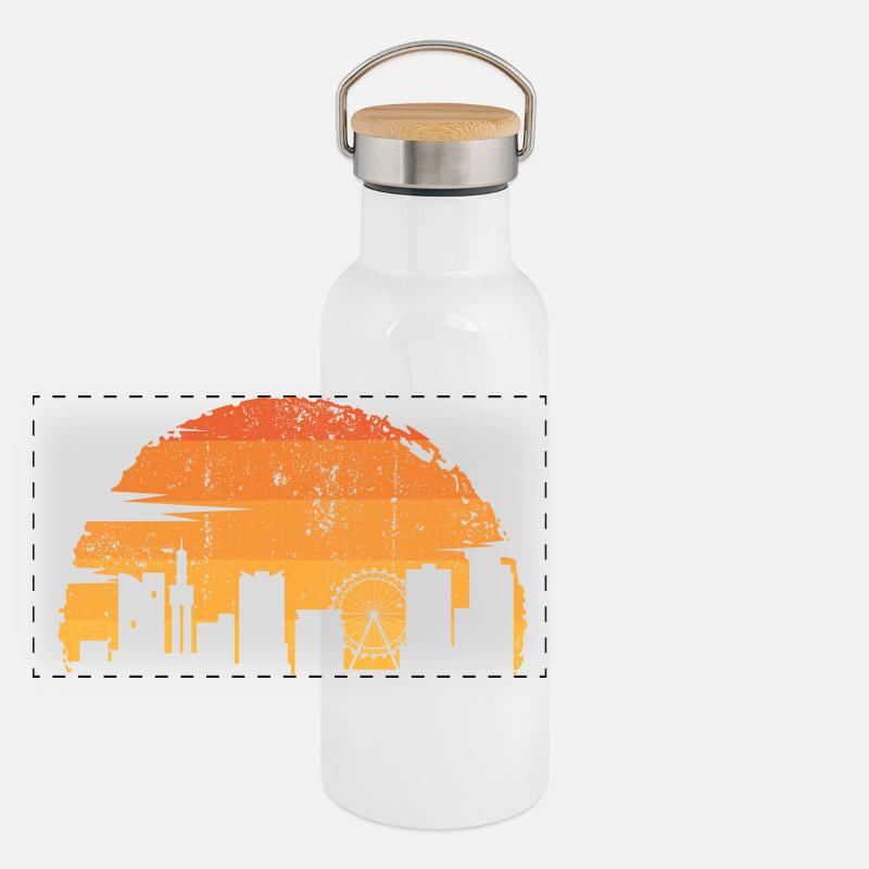 Sunset Skyline Silhouette Panoramic Thermal Bottle with Bamboo Lid