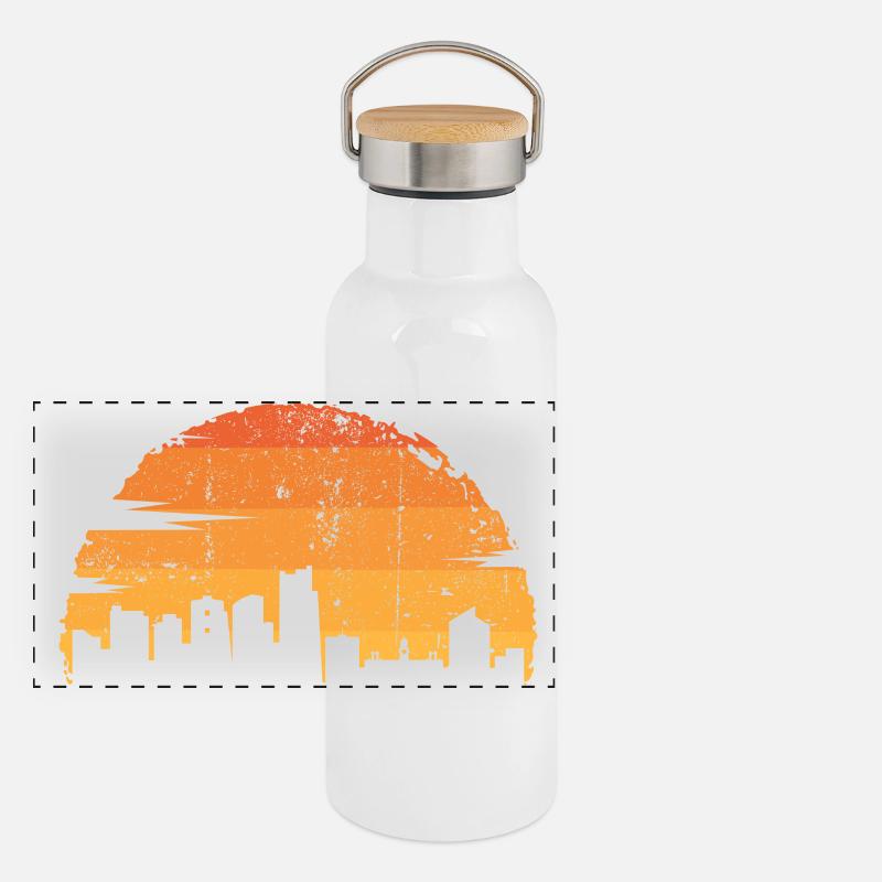 Silhouette d’horizon du coucher de soleil Gourde isotherme avec bouchon en bambou
