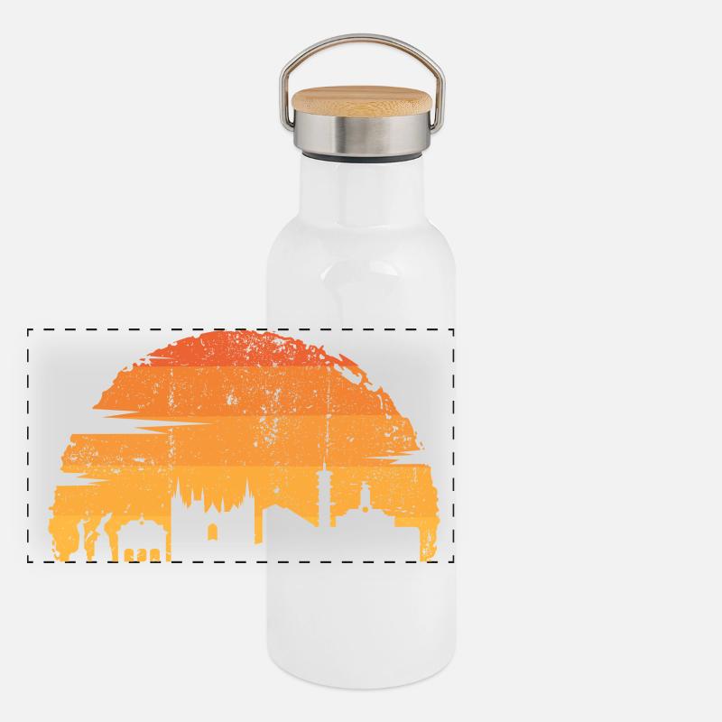 Silhouette d’horizon du coucher de soleil Gourde isotherme avec bouchon en bambou