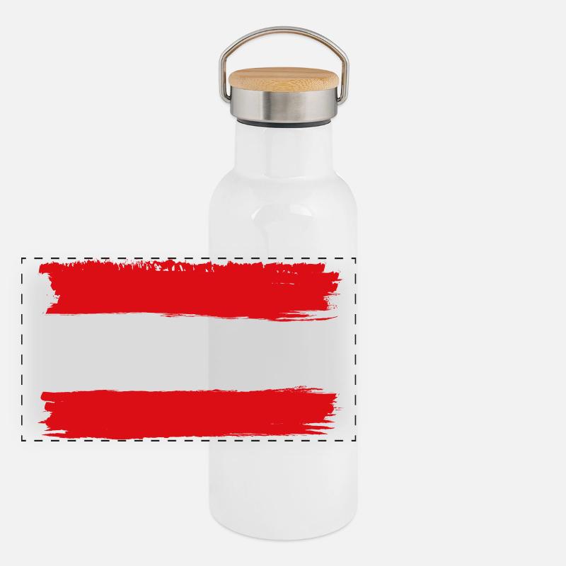 Three White Xs on Red Brushstrokes Panoramic Thermal Bottle with Bamboo Lid