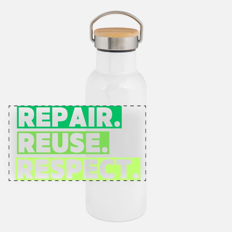 Ein ökologisches Thema mit einer Botschaft Panorama Thermosflasche mit Bambusdeckel