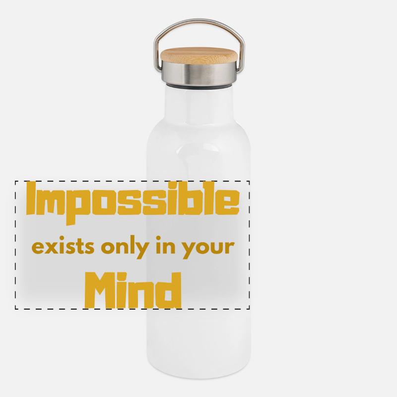 Impossible Mindset Typography - Gourde isotherme avec bouchon en bambou - blanc