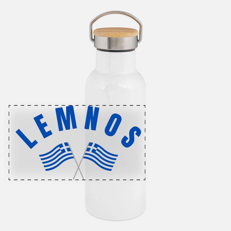Lemnos Drapeaux Grecs Traversés Gourde isotherme avec bouchon en bambou