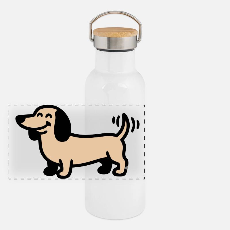 Fröhlicher Dackel Hund Comic Panorama Thermosflasche mit Bambusdeckel