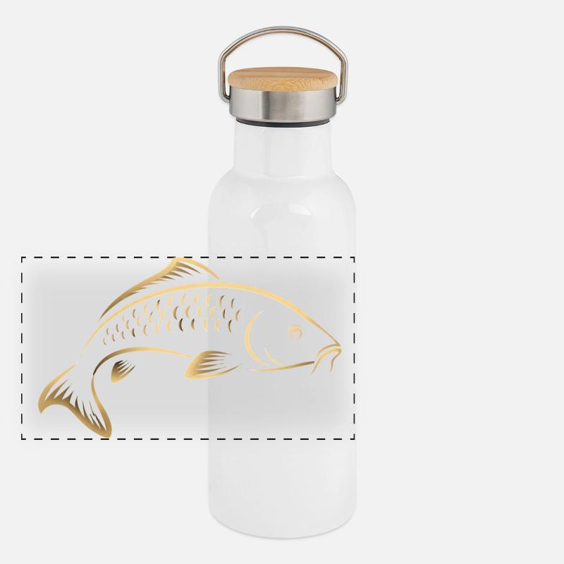 Graphisme minimaliste de pêche Carp Fish Gourde isotherme avec bouchon en bambou