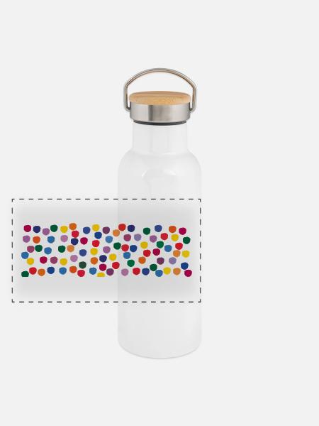 Bunte Punkte - Panorama Thermosflasche mit Bambusdeckel - Weiß