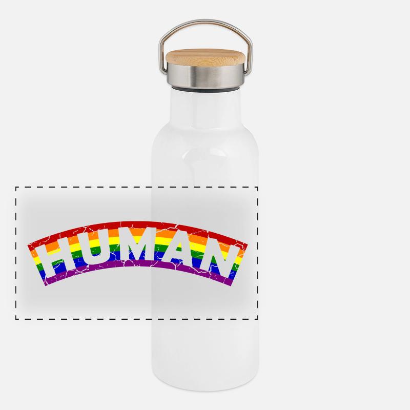 Conception du drapeau de la fierté humaine Gourde isotherme avec bouchon en bambou