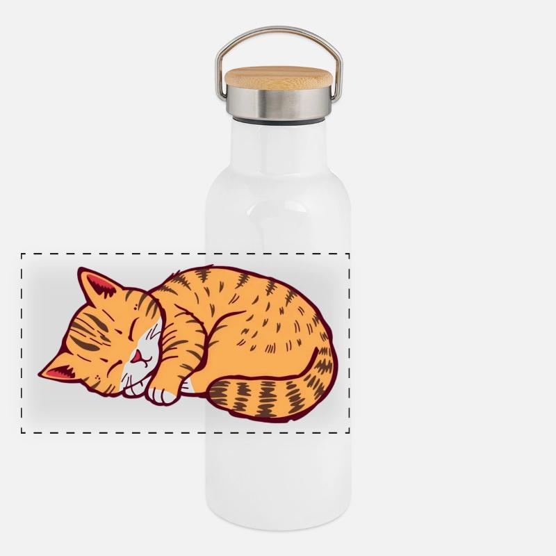 schlafende Katze Kätzchen Tigerkatze Panorama Thermosflasche mit Bambusdeckel