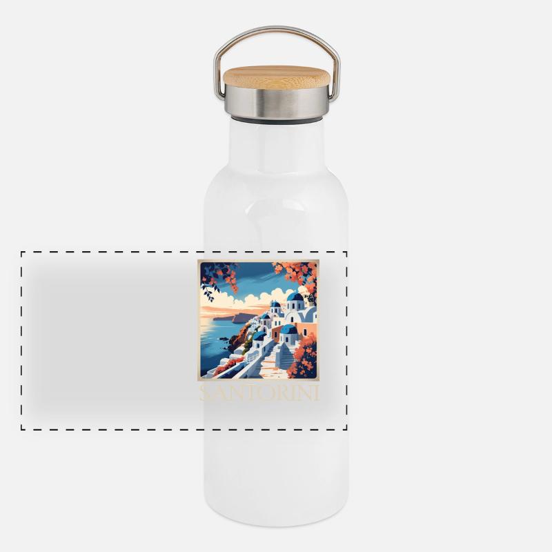 Santorin Gourde isotherme avec bouchon en bambou