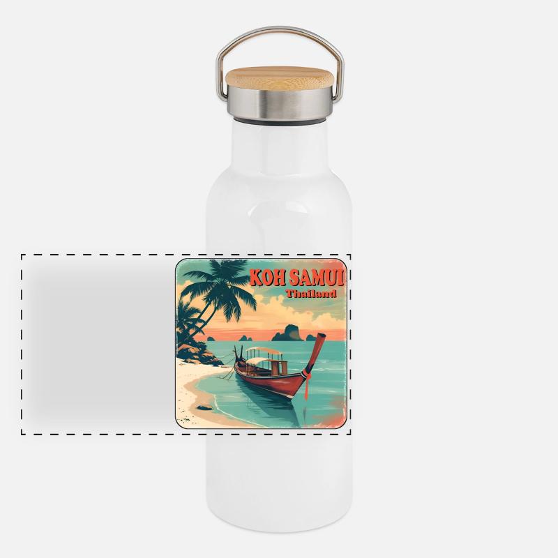 Koh Samui Thailand Longboat Panoramic Thermal Bottle with Bamboo Lid