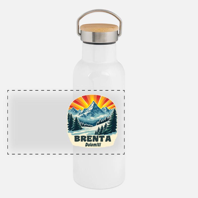Brenta Dolomiten Panorama Thermosflasche mit Bambusdeckel