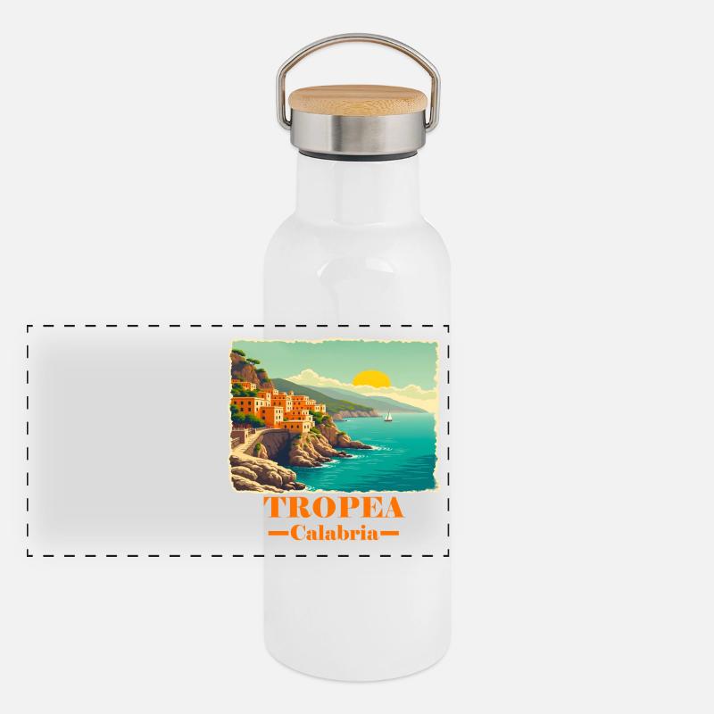 Tropea Kalabrien orange Panorama Thermosflasche mit Bambusdeckel