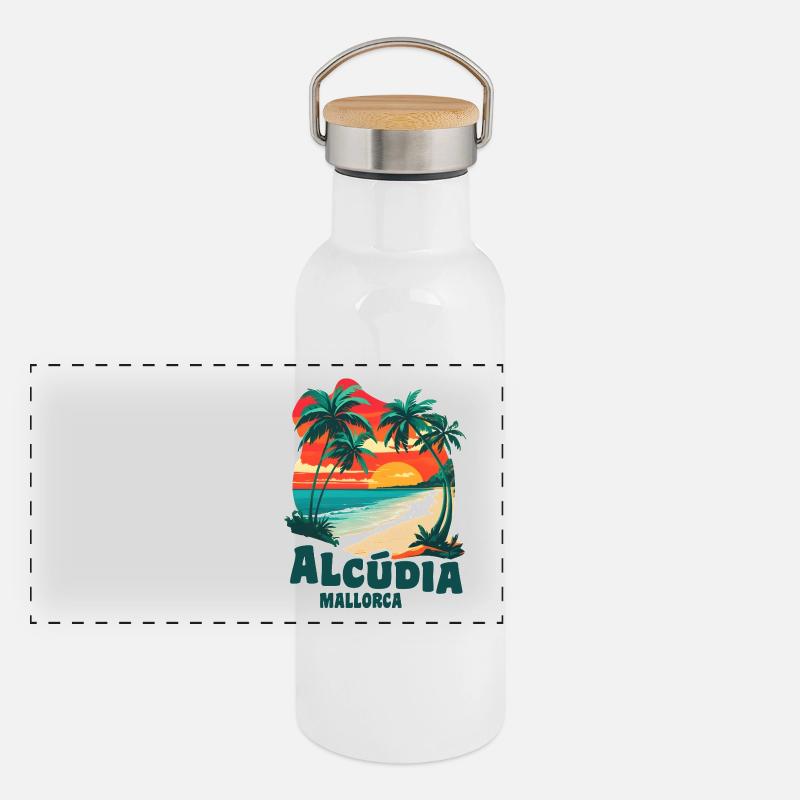 Alcudia Mallorca Panorama Thermosflasche mit Bambusdeckel