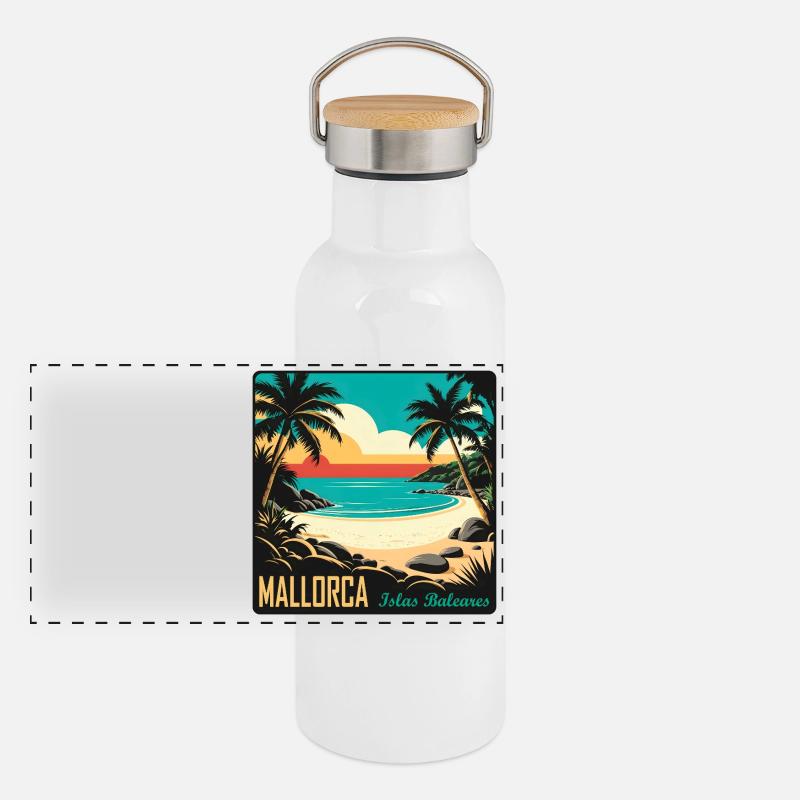 Mallorca Balearen Panorama Thermosflasche mit Bambusdeckel