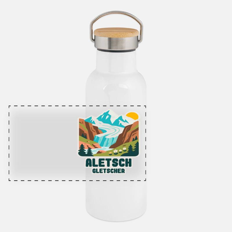 Aletsch Gletscher Panorama Thermosflasche mit Bambusdeckel