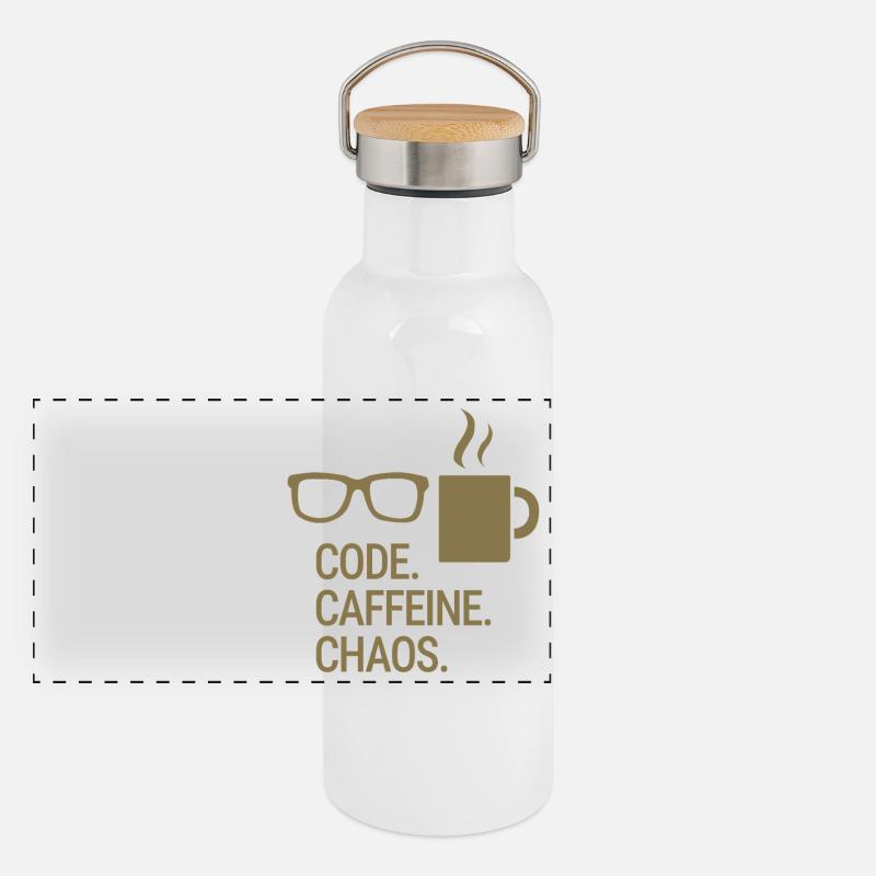 Code. Caféine. Chaos. Gourde isotherme avec bouchon en bambou