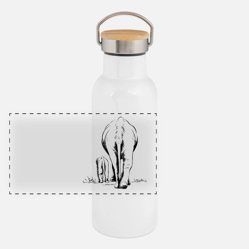 Zwei Elefanten Panorama Thermosflasche mit Bambusdeckel