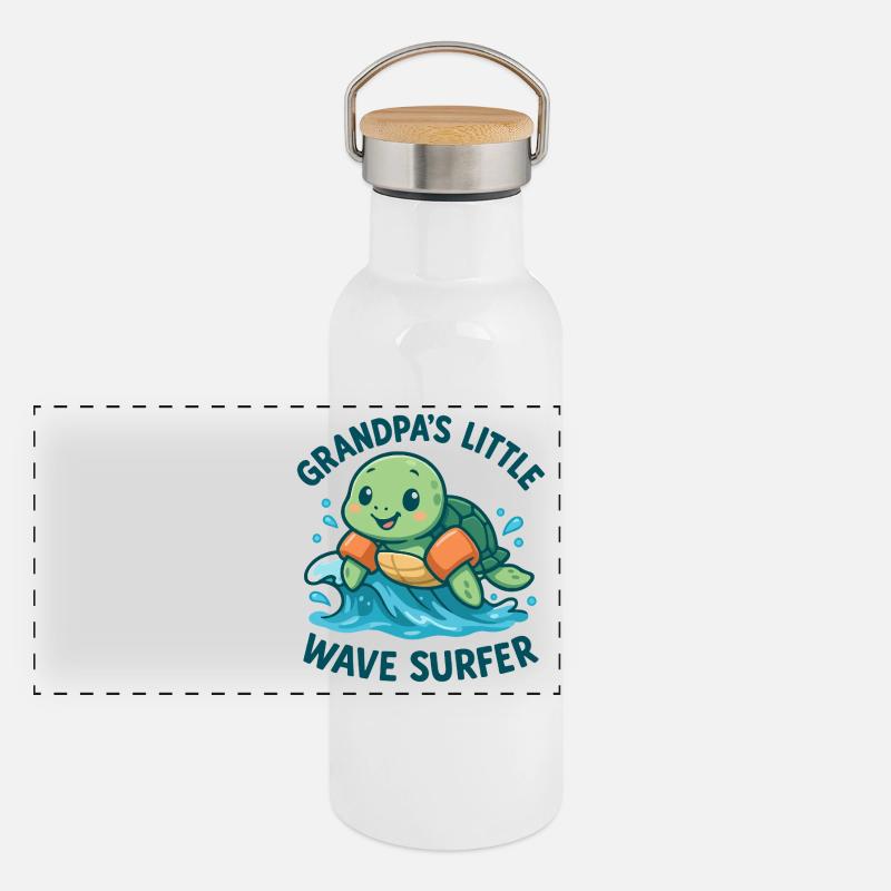 Grandpa's Little Wave Surfer Cute Turtle Panoramic Thermal Bottle with Bamboo Lid