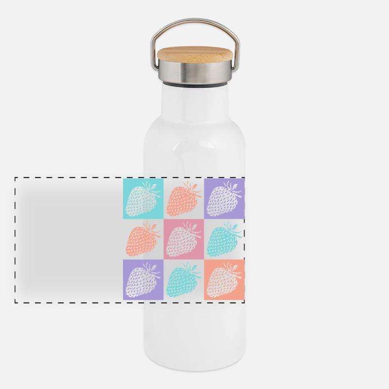 Erdbeeren Bunte Sommerfarben Panorama Thermosflasche mit Bambusdeckel