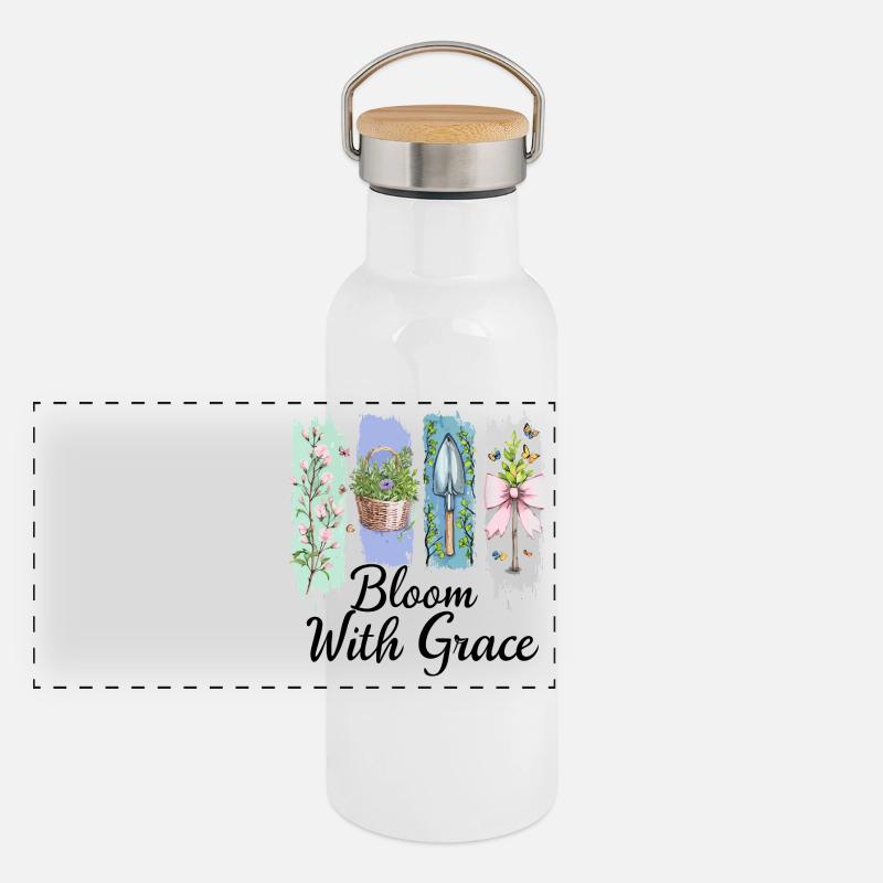 Blühe mit Anmut Gartenblumen Kunst Panorama Thermosflasche mit Bambusdeckel