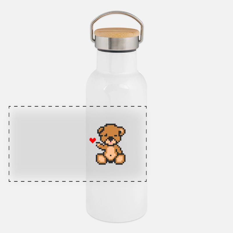 Pixel-Bär-Liebe Panorama Thermosflasche mit Bambusdeckel