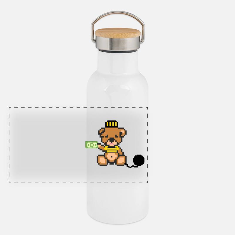 Pixel Bär Gefangener Panorama Thermosflasche mit Bambusdeckel