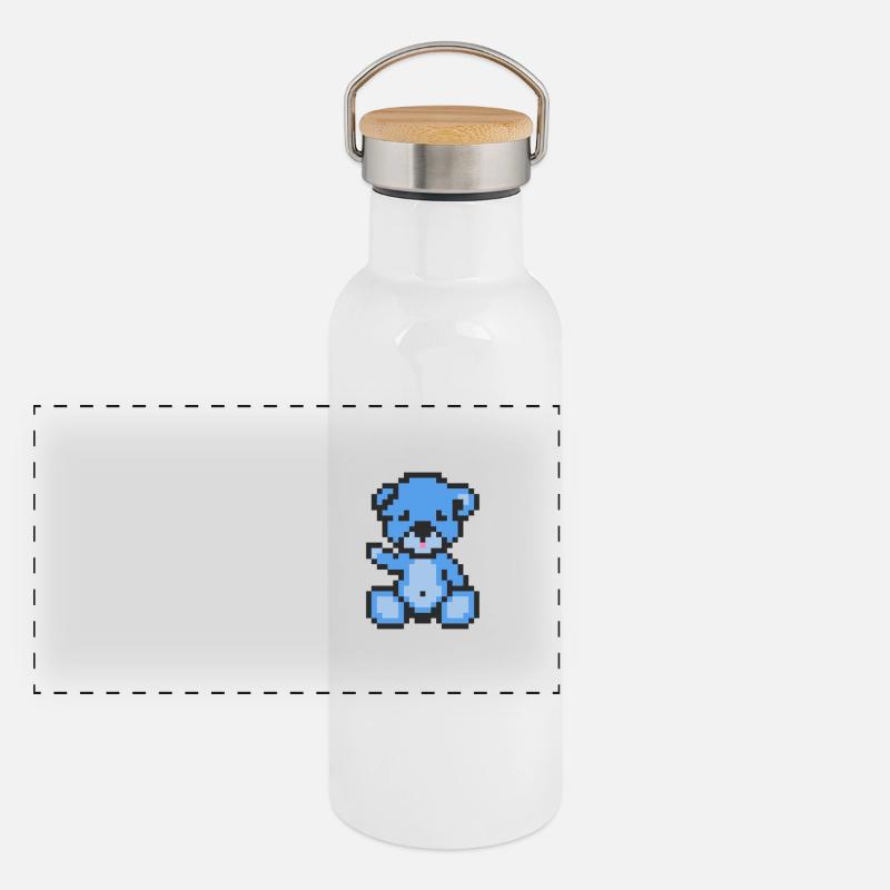 Pixel Bär Blauer Himmel Panorama Thermosflasche mit Bambusdeckel