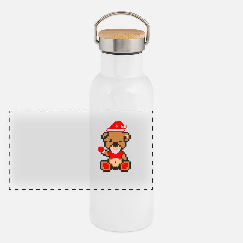 Pixel Bear Xmas Gourde isotherme avec bouchon en bambou