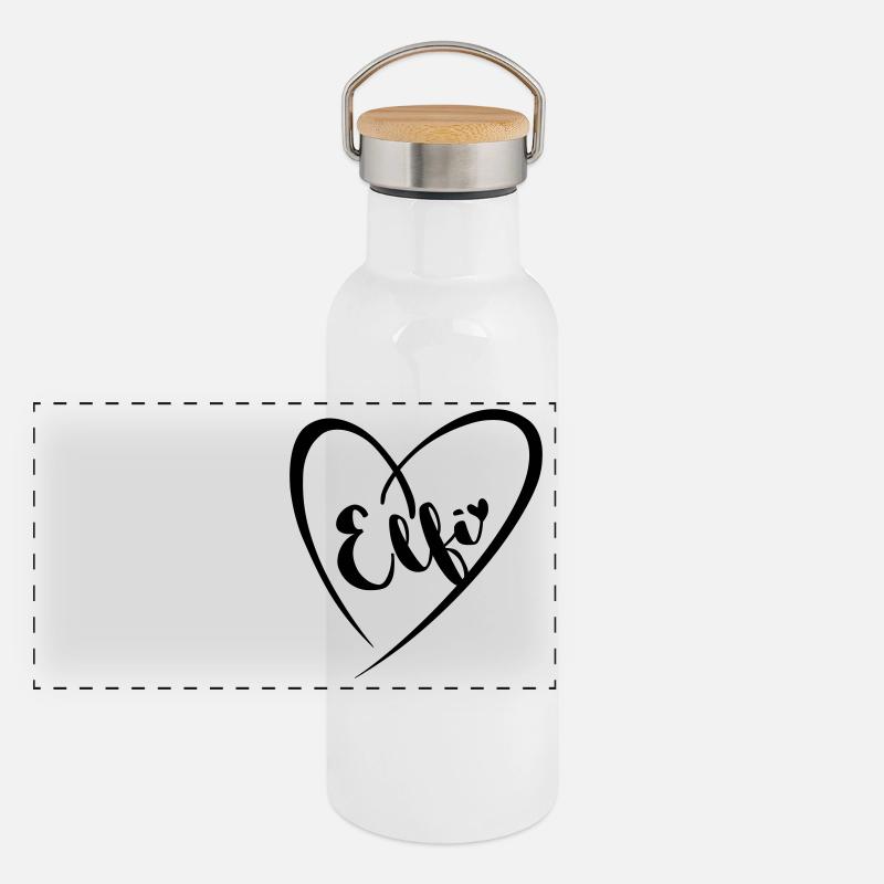 Elfi Name Vorname im Herzrahmen Panorama Thermosflasche mit Bambusdeckel