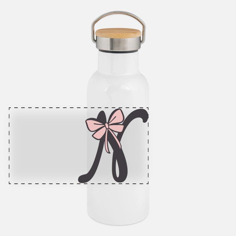 Anfangsbuchstabe N Schleifchen Panorama Thermosflasche mit Bambusdeckel