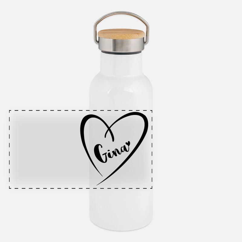 Gina surname first name in heart frame Panoramic Thermal Bottle with Bamboo Lid