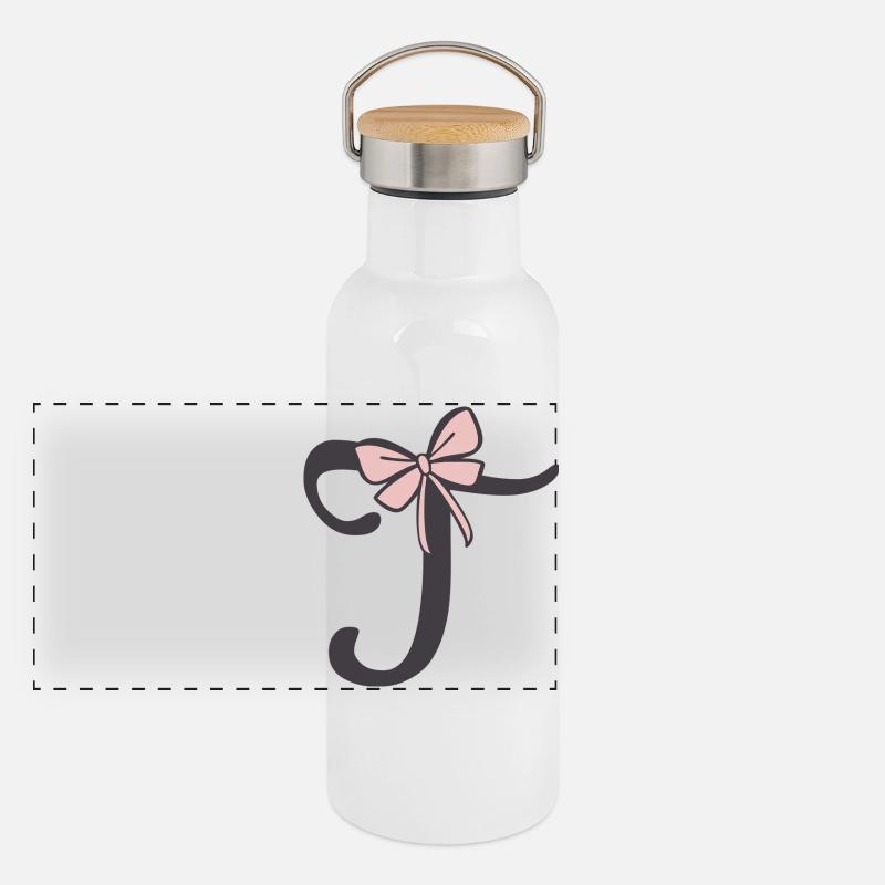 Initial Letter T Ribbon Panoramic Thermal Bottle with Bamboo Lid