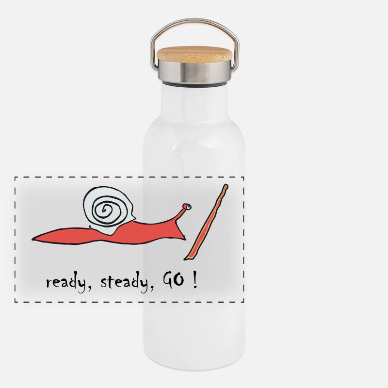 running snail -- ready, steady, GO ! Panorama Thermosflasche mit Bambusdeckel