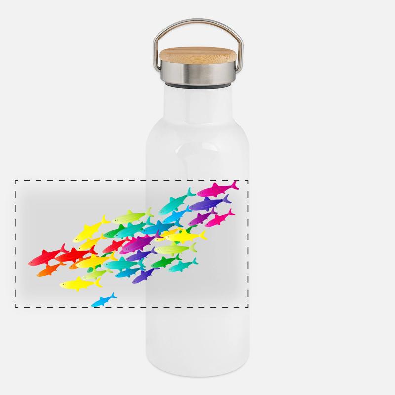 essaim de poisson coloré dans les couleurs vives Gourde isotherme avec bouchon en bambou