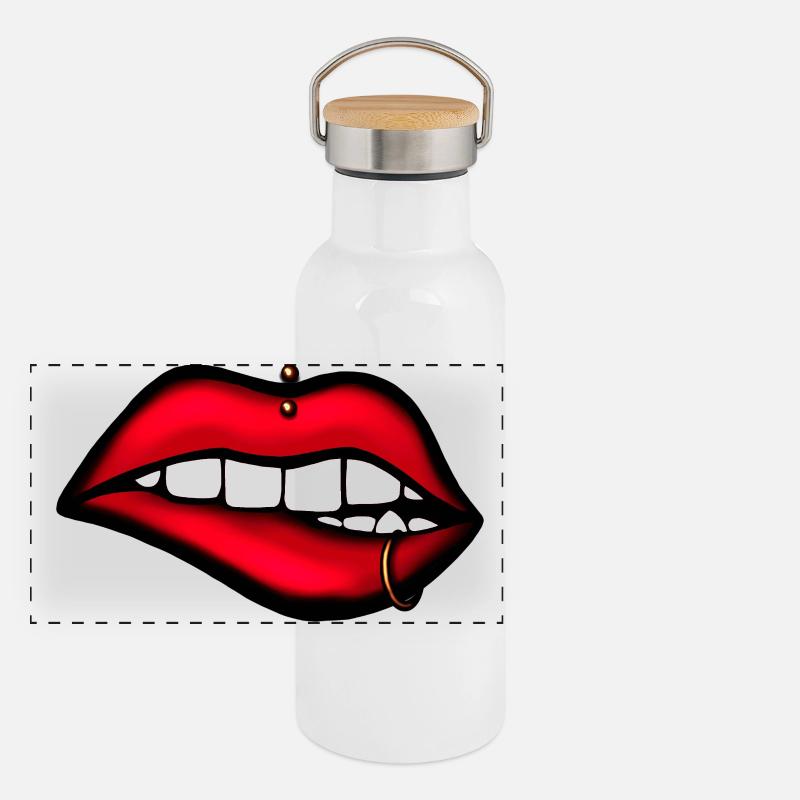 Lips with Piercing – Aesthetic Design Panoramic Thermal Bottle with Bamboo Lid